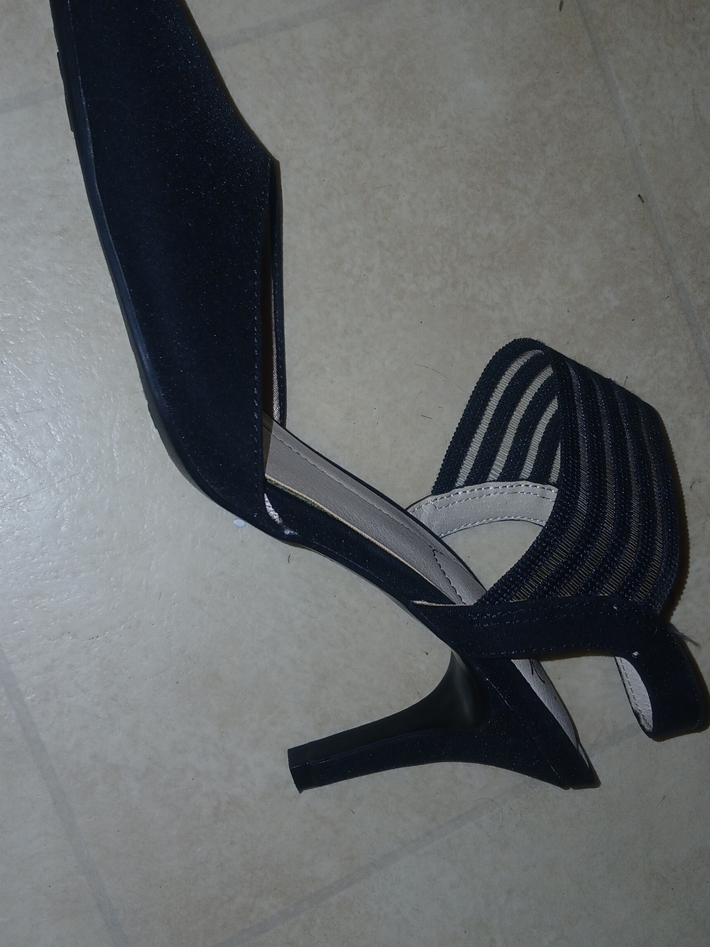 Life Stride Black Slingback Heels with Striped Elastic Back